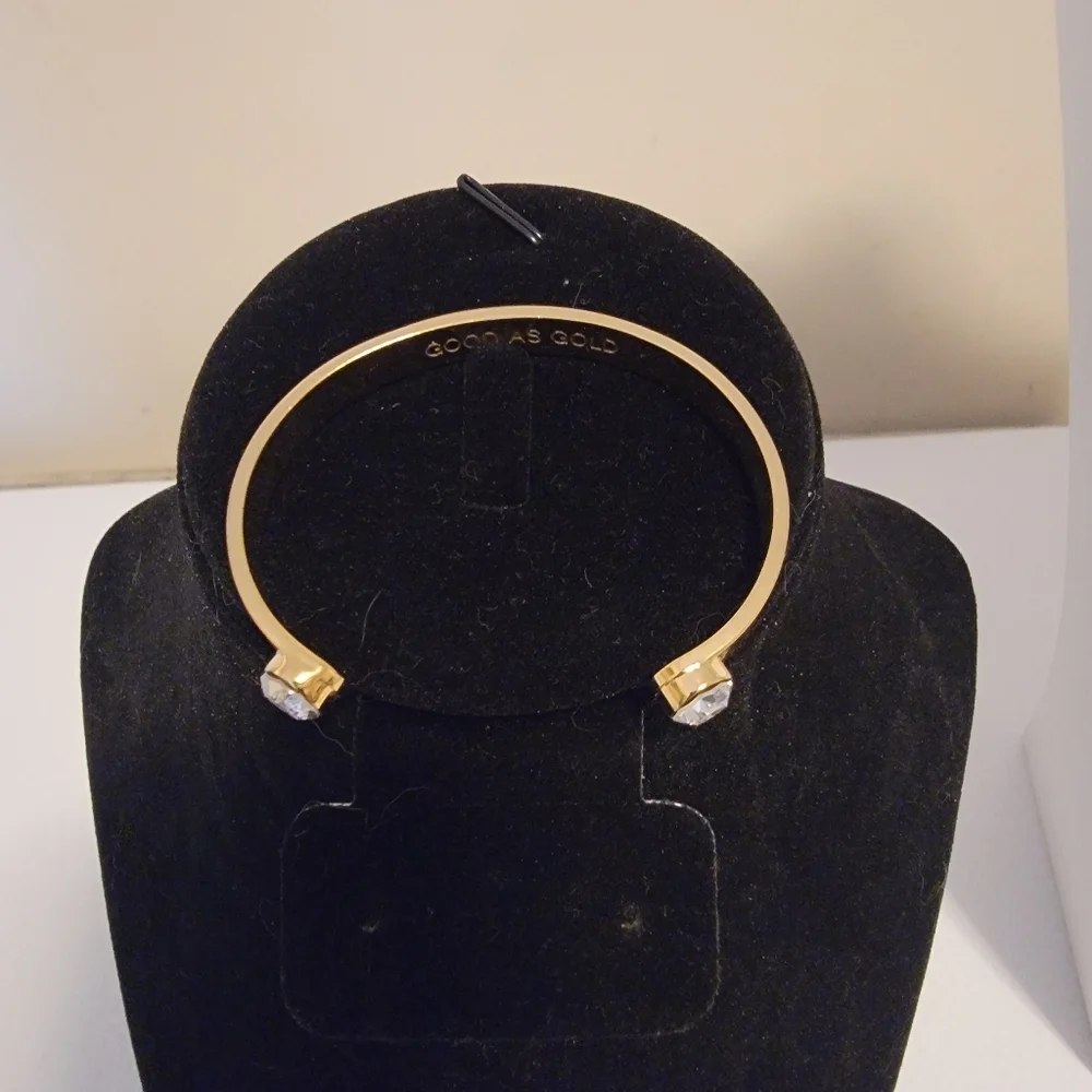 Good As Gold Cuff Bracelet Gold Tone Crystal Ends Spade Mark - Picture 1 of 10